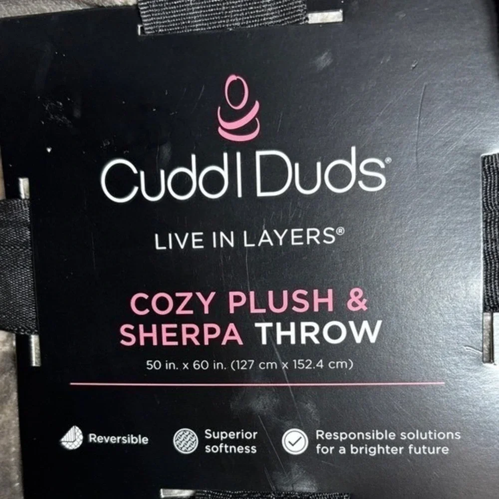 Cuddl Duds Cozy Plush Sherpa Throw Blanket Buffalo Gray Plaid 50